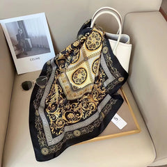SIMPLEJEWEL 70cm Silk Square Scarf Women Satin Bandana Print Scarves