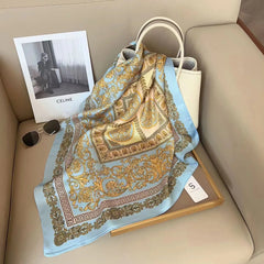SIMPLEJEWEL 70cm Silk Square Scarf Women Satin Bandana Print Scarves