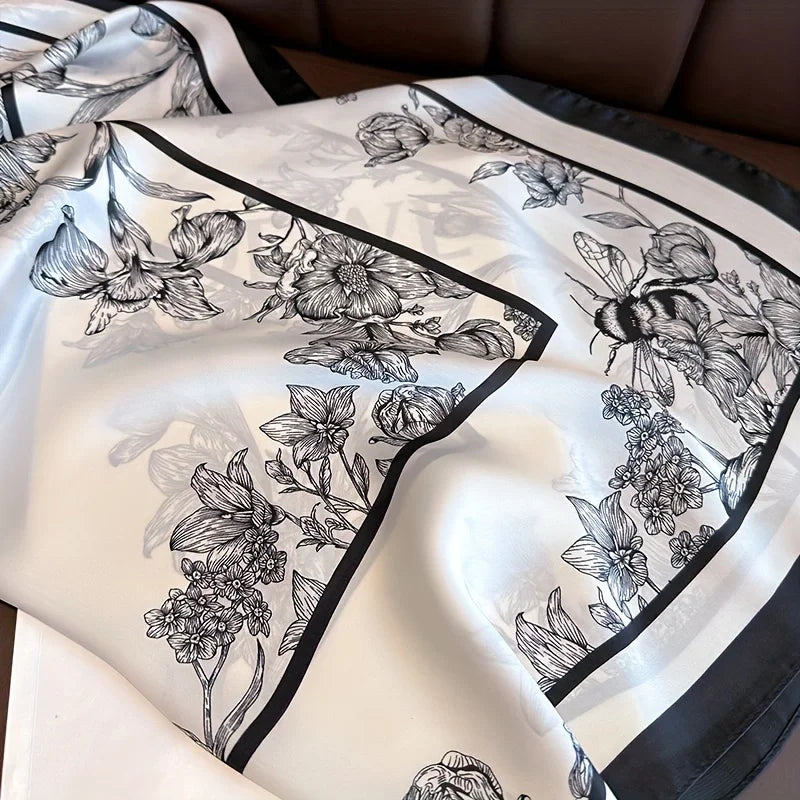 70*70cm Luxury Floral Print Silk Square Scarf Women Foulard Hairband