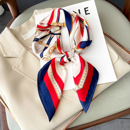 Neckerchief Female Luxury Square Scarf for Women Silk Feeling Shawl