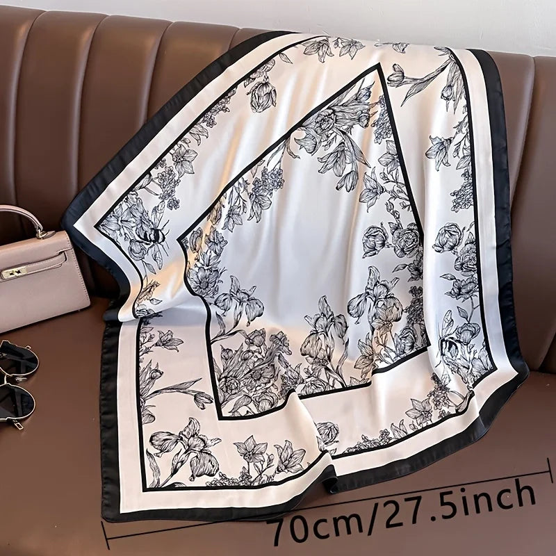 70*70cm Luxury Floral Print Silk Square Scarf Women Foulard Hairband