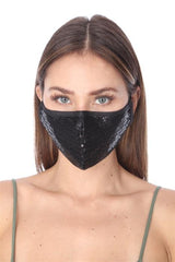 FASHION MASK 101 BLACK SEQUINS FACE MASK DOUBLE LAYER