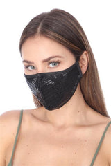FASHION MASK 101 BLACK SEQUINS FACE MASK DOUBLE LAYER