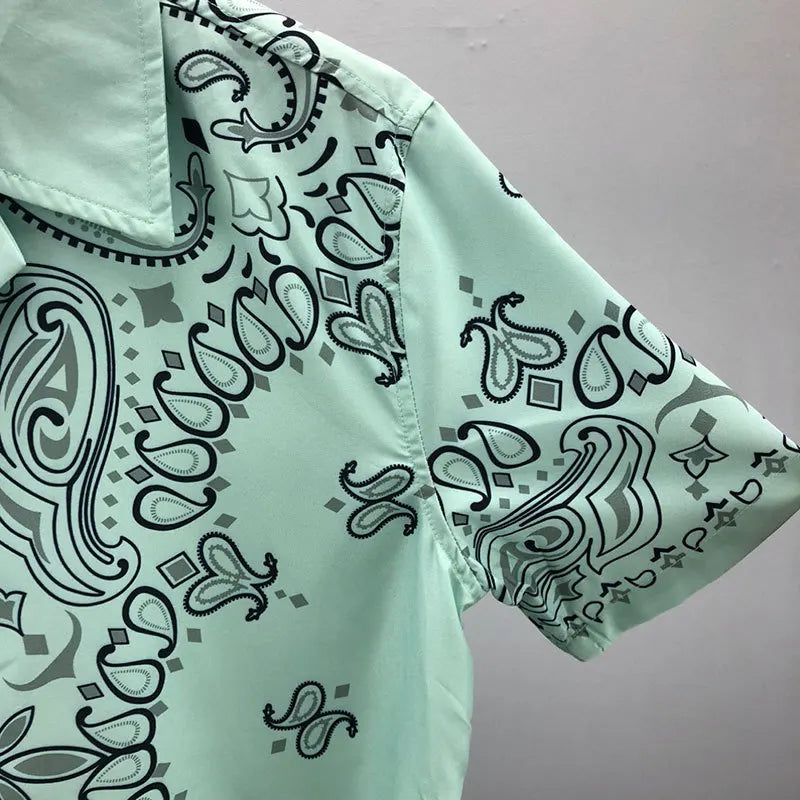 Vintage Cashew Flowers Print Short-sleeved Shirt Set