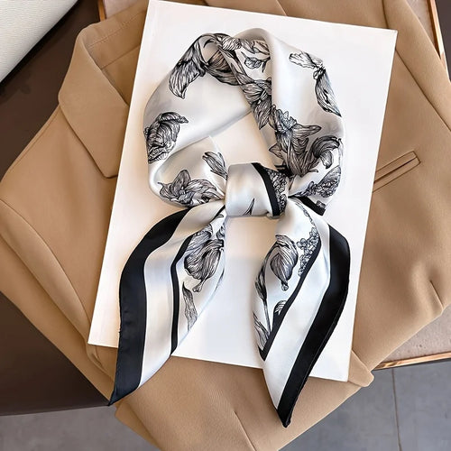 70*70cm Luxury Floral Print Silk Square Scarf Women Foulard Hairband