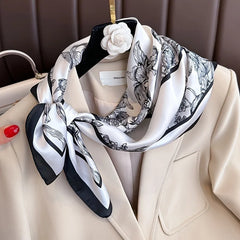 70*70cm Luxury Floral Print Silk Square Scarf Women Foulard Hairband