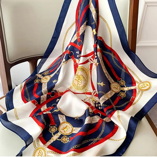 SIMPLEJEWEL 70cm Silk Square Scarf Women Satin Bandana Print Scarves