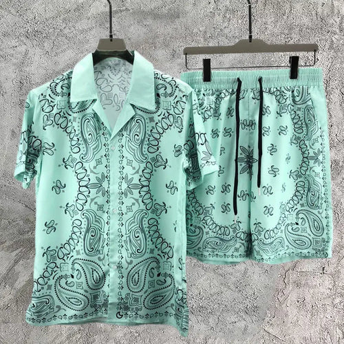 Vintage Cashew Flowers Print Short-sleeved Shirt Set