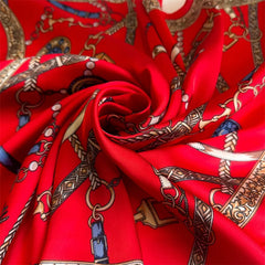 1PCS Red Luxury Chain Print Small Square Scarf Simulated Silk Thin