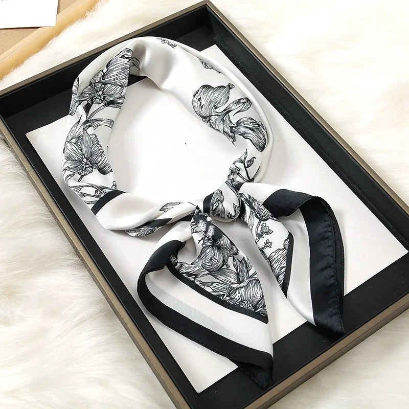 70*70cm Luxury Floral Print Silk Square Scarf Women Foulard Hairband