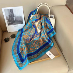 SIMPLEJEWEL 70cm Silk Square Scarf Women Satin Bandana Print Scarves