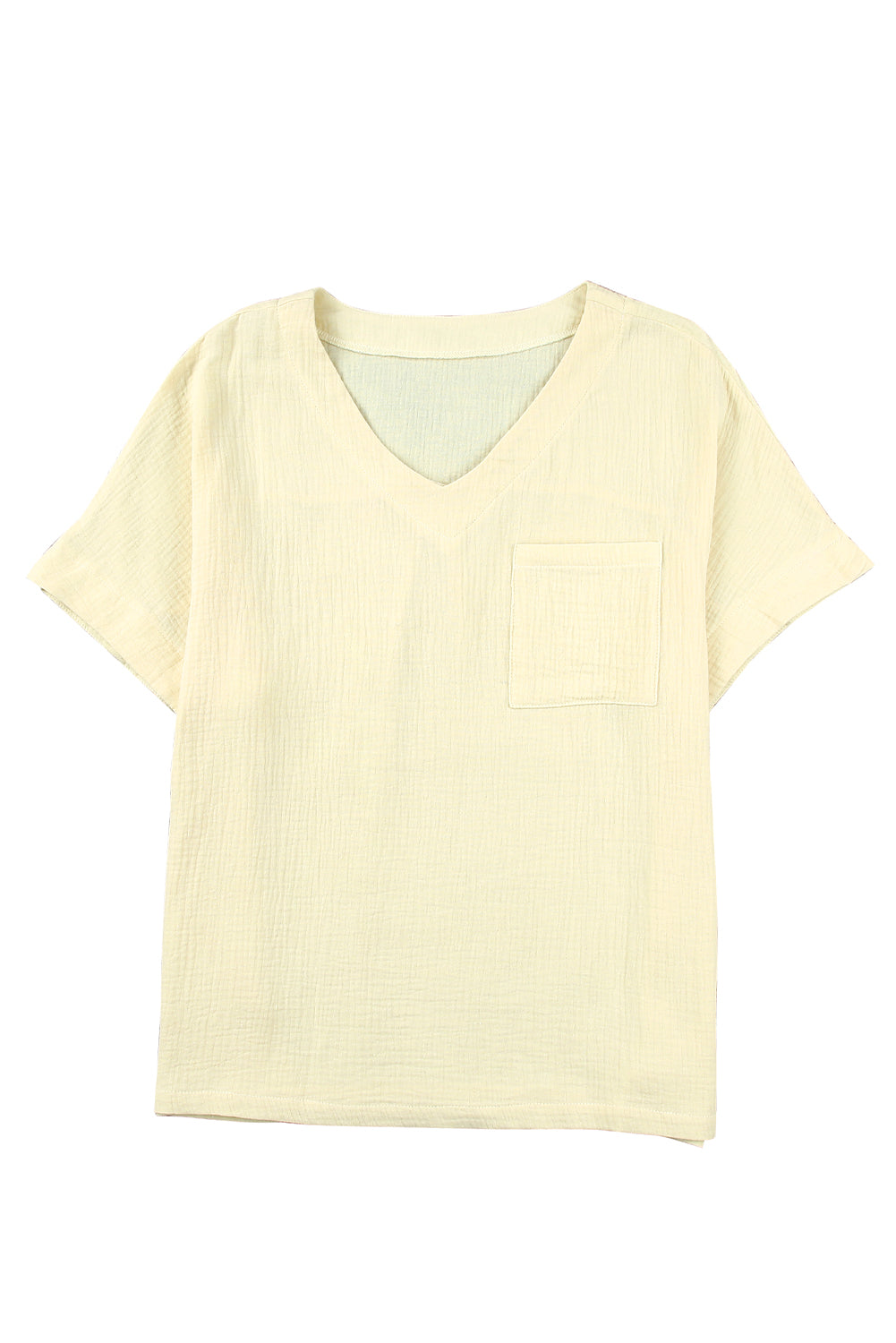 Beige Textured Pocket Split V Neck Plus Size Top