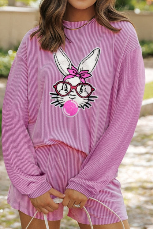 Women's 2pc. Bubble Gum Rabbit Sequin Romper Set