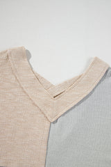 Plus Size Textured Patchwork Long Sleeve V-Neck Top
