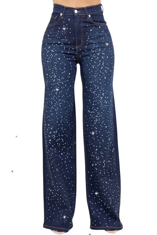 Olivia Rhinestone Wide Leg Jean