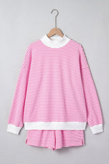 Stripe Oversize Mock Neck Sweatshirt & Shorts Set