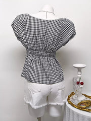 Plaid Short Sleeve Blouse