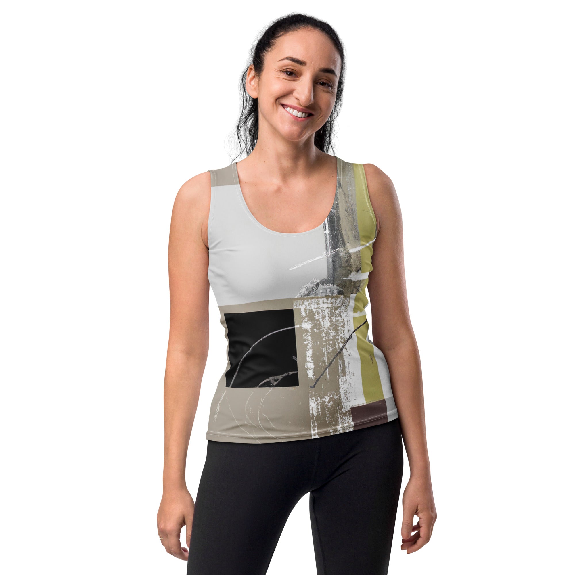 Womens Stretch Fit Tank Top - Abstract Brown Geometric Shapes