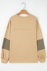 Plus Size Reverse Seam Patchwork Drop Shoulder Top