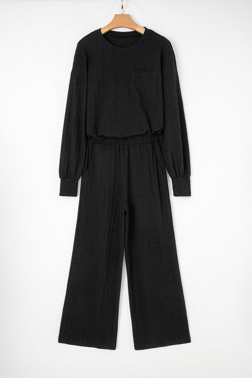 Textured Chest Pocket Top and Pants Set
