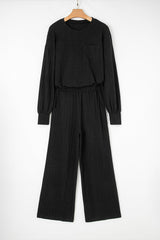 Textured Chest Pocket Top and Pants Set