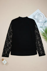 Plus Size Lace Patchwork Cutout Long Sleeve Top