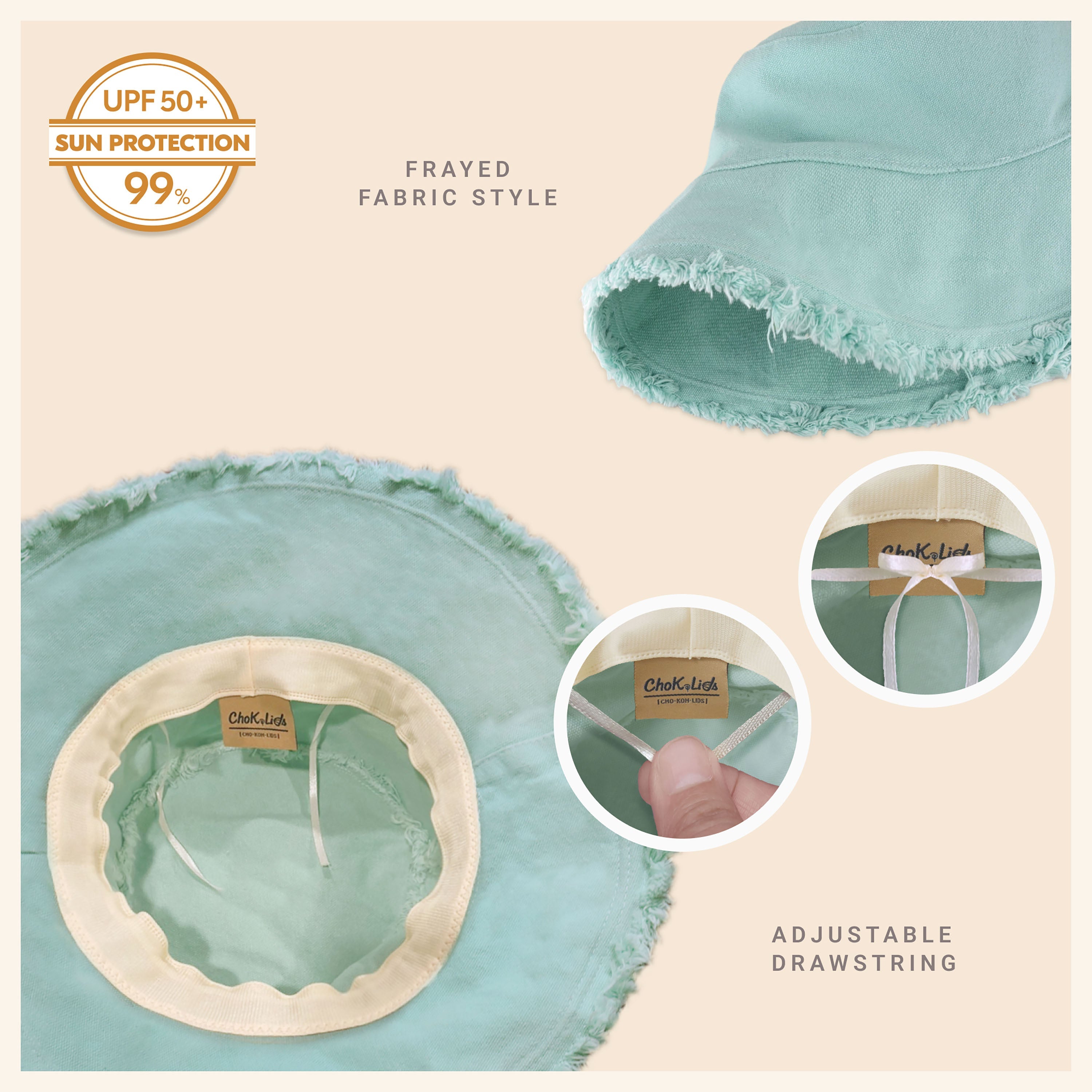 Wide Brim Frayed Bucket Hat for Summer – Lightweight Cotton Sun Hat