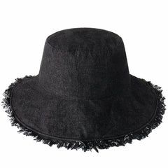 Wide Brim Frayed Bucket Hat for Summer – Lightweight Cotton Sun Hat