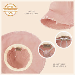 Wide Brim Frayed Bucket Hat for Summer – Lightweight Cotton Sun Hat