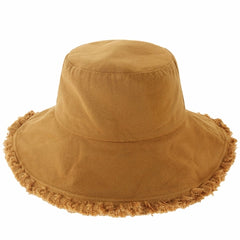 Wide Brim Frayed Bucket Hat for Summer – Lightweight Cotton Sun Hat