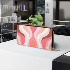 Boho Pink and White Contemporary Art Lined Pattern Womens Zipper
