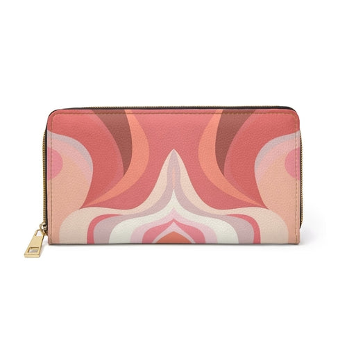 Boho Pink and White Contemporary Art Lined Pattern Womens Zipper