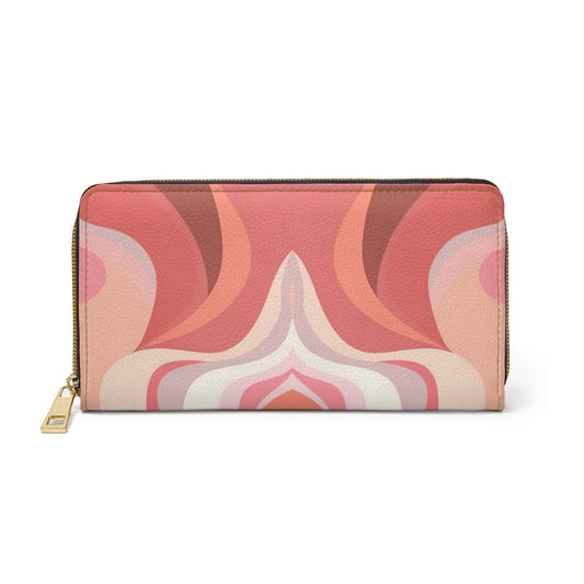 Boho Pink and White Contemporary Art Lined Pattern Womens Zipper