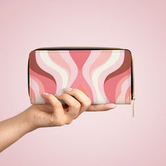 Boho Pink and White Contemporary Art Lined Pattern Womens Zipper