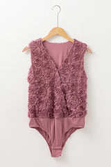Floral Textured V-Neck Wrapped Sleeveless Bodysuit