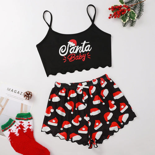 Christmas European And American Thin Pajamas Women's Sleeveless Shorts