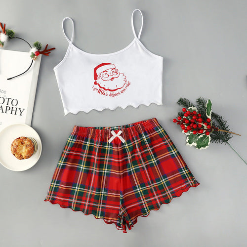 Christmas European And American Thin Pajamas Women's Sleeveless Shorts