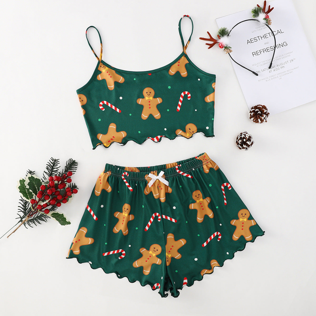 Christmas European And American Thin Pajamas Women's Sleeveless Shorts