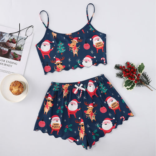 Christmas European And American Thin Pajamas Women's Sleeveless Shorts