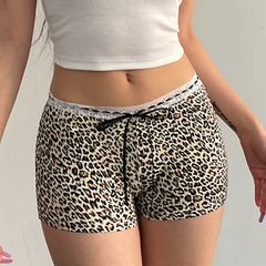 Women's Leopard Print Lace Stitching Casual Bottoms Low Waist