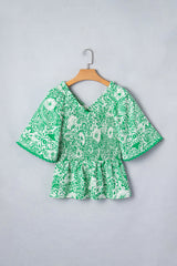 Floral Flirty Smocked V-Neck Blouse