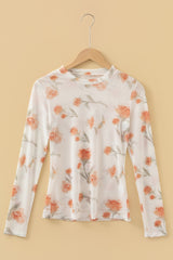 Plus Size Floral Sheer Mesh Long Sleeve Top