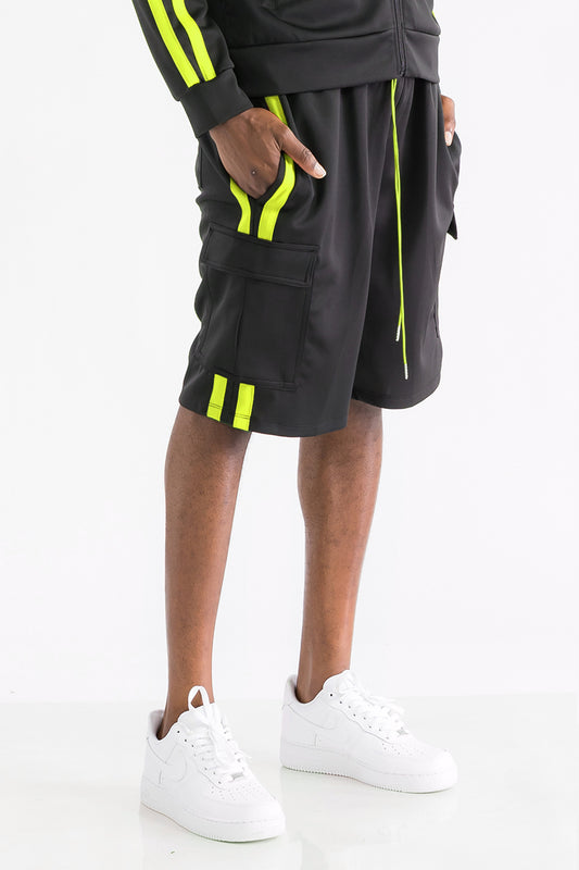 TWO STRIPE CARGO POCKET TRACK SHORTS SP300