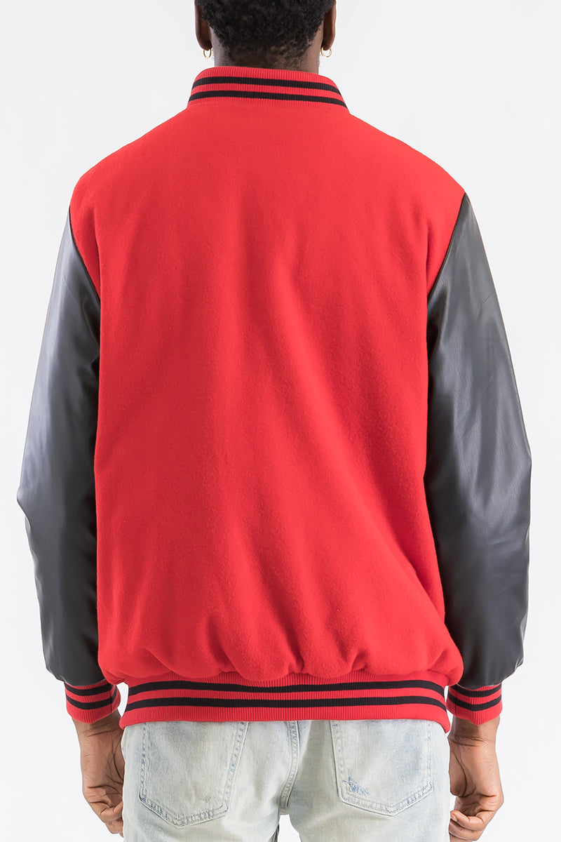 Melton Varsity Letterman Jacket Faux Red Black Team Jacket BJ222