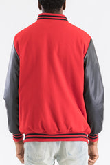 Melton Varsity Letterman Jacket Faux Red Black Team Jacket BJ222