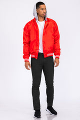 Satin Hooded Varsity Jacket Snap Button Closure BJ220