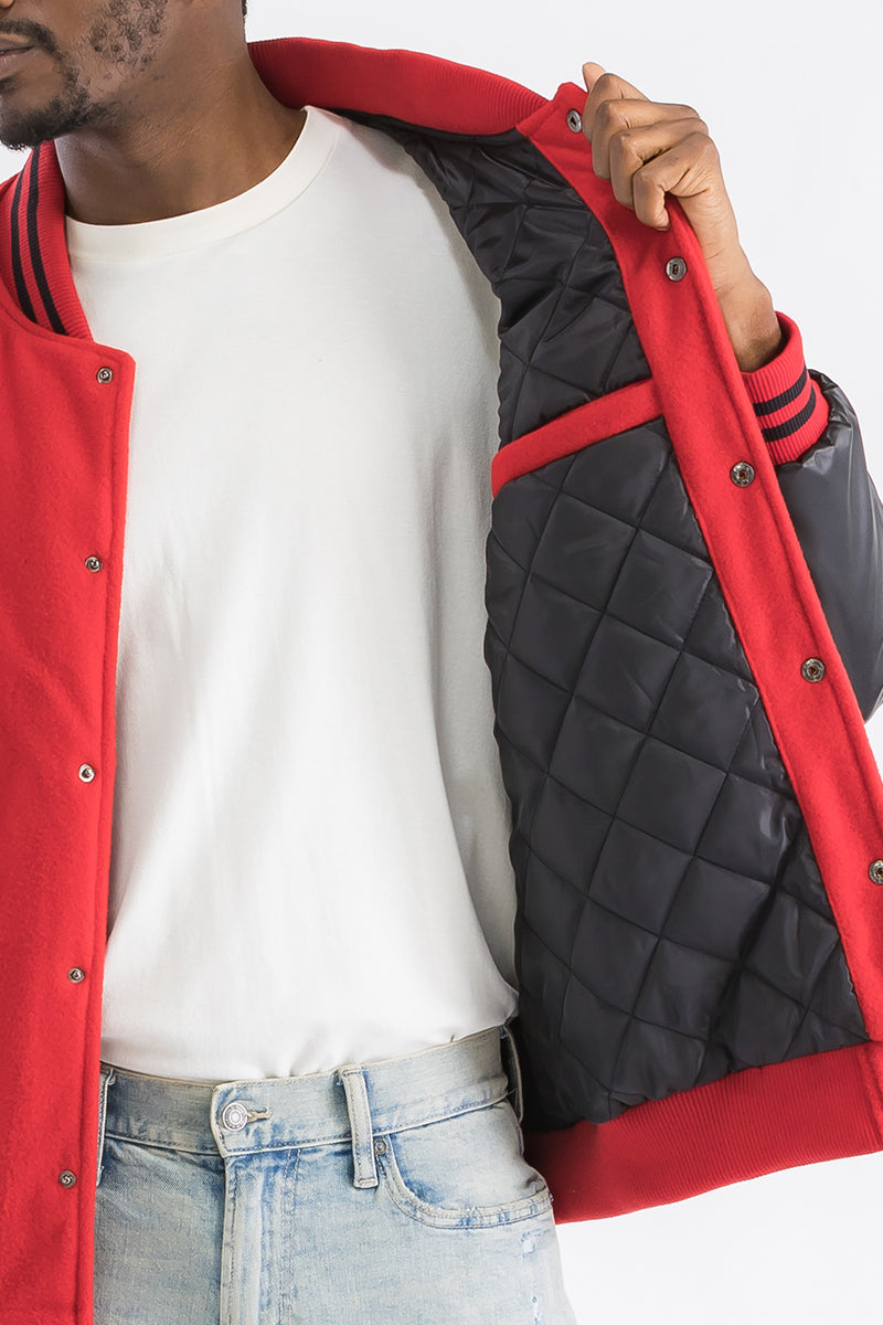 Melton Varsity Letterman Jacket Faux Red Black Team Jacket BJ222
