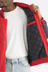 Melton Varsity Letterman Jacket Faux Red Black Team Jacket BJ222