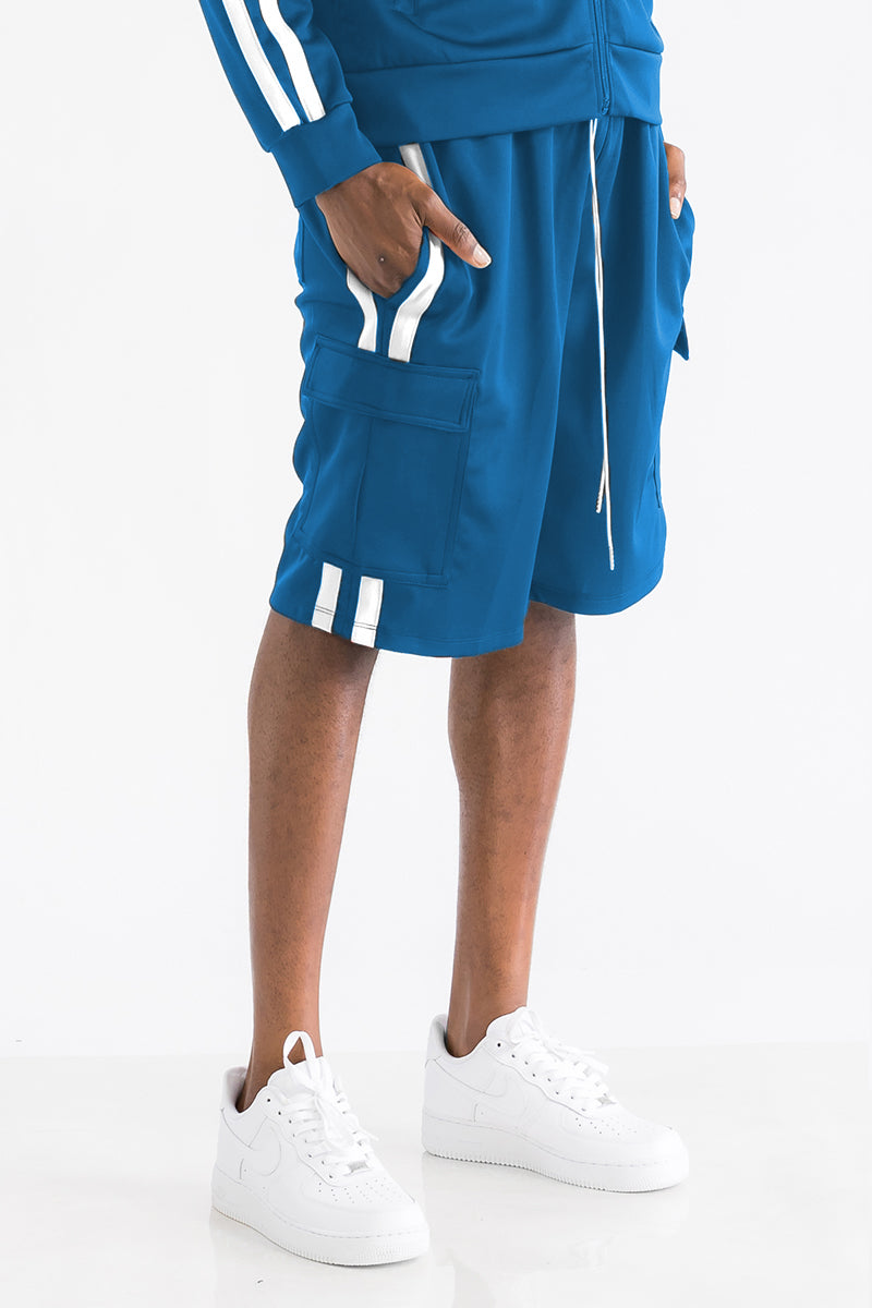 TWO STRIPE CARGO POCKET TRACK SHORTS SP300