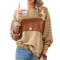 Womens Long Sleeve Pullover Tops Striped Basice T-shirt